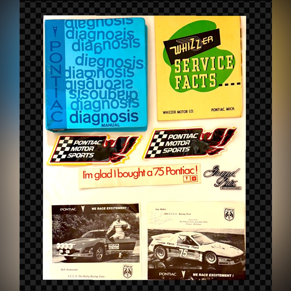 (BUNDLE) Vintage Pontiac Manuals/Stickers/Flyers/Emblem